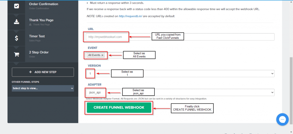 adding webhooks in clickfunnel 2