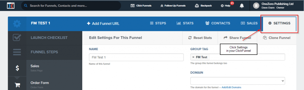 editing clickfunnel settings