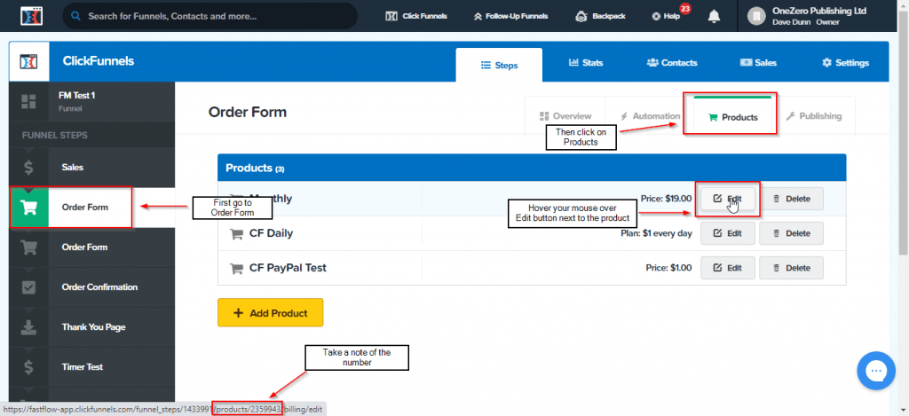 finding product id clickfunnels